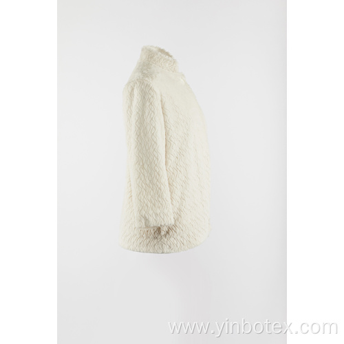 Ivory fake fur jacket with stand collar